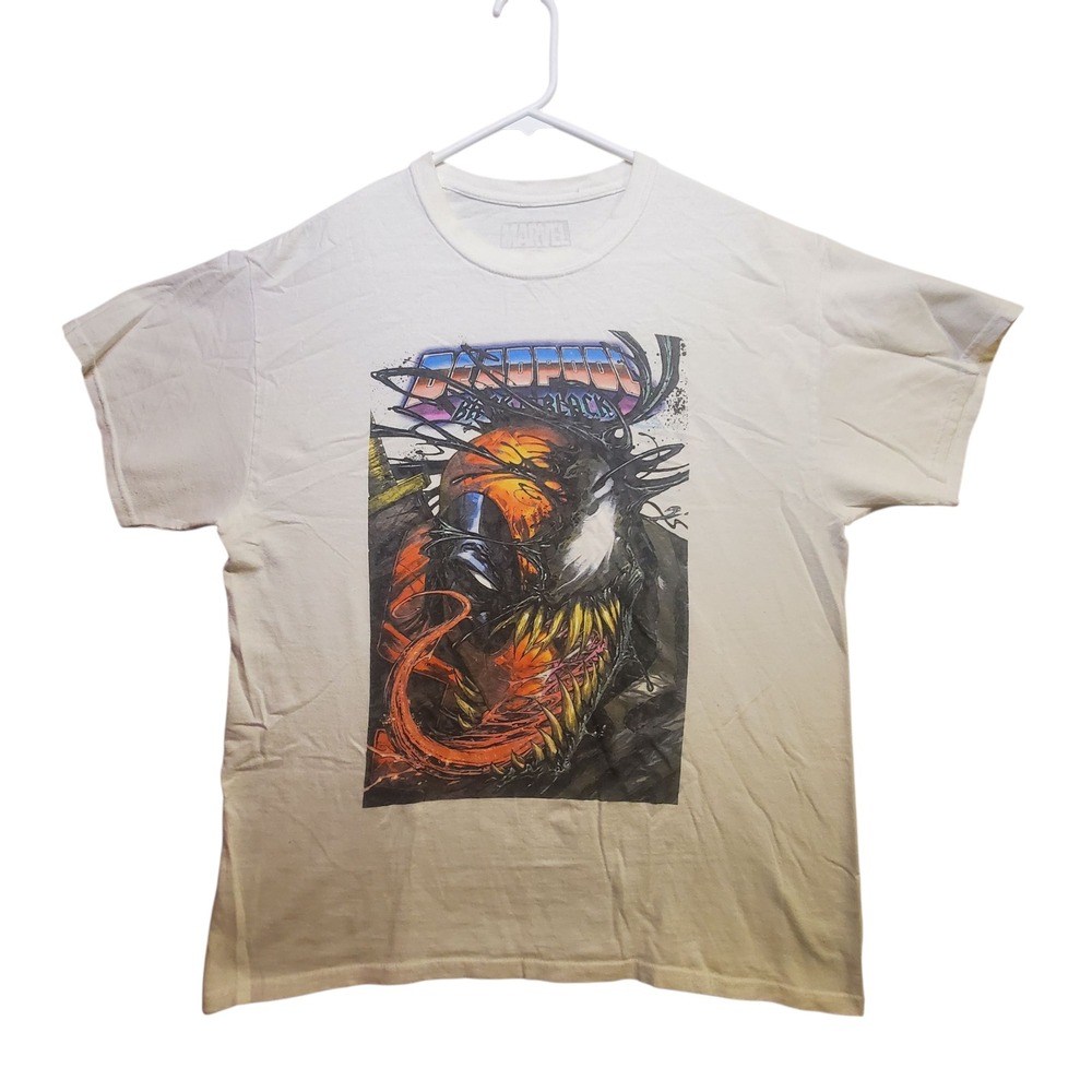 Marvel Deadpool Back in Black Graphic T Shirt White Cotton Mens Size Medium Tee